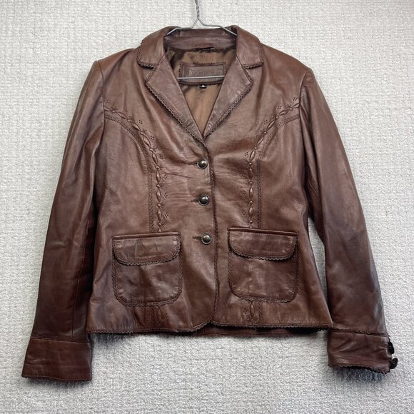 VTG Dominique Western Brown Leather Jacket Women's M Hipster Biker Pockets - Picture 1 of 16
